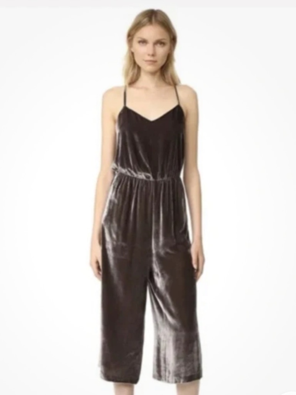 Madewell Sz 2 Velvet Cami Festival Summer Jumpsuit Romper Gray Silk Blend